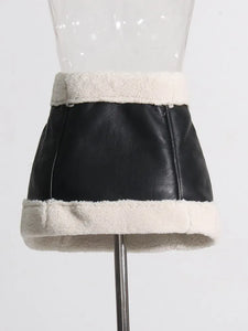 Falda cuero con cinturón minifalda adelgazante retales de cordero