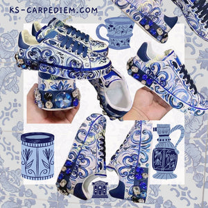 Mosaico Azul: Zapatillas cuero sintetico y cristal 35-46. Unisex.