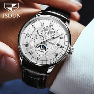 JSDUN reloj de pulsera para hombre, resistente al agua diseño de fase lunar.