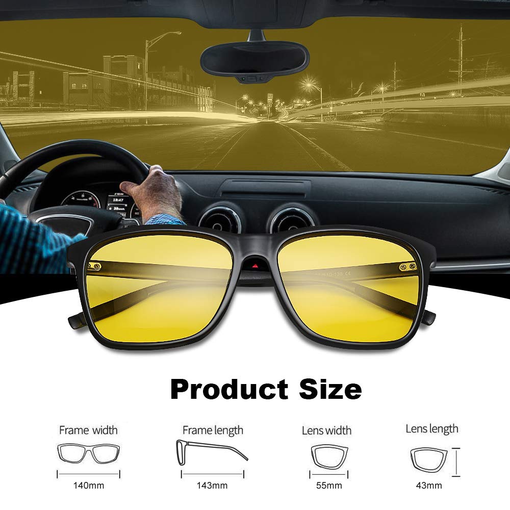 Gafas de sol de visión nocturna clásicas para conducción nocturna,  antideslumbramiento, lente amarilla, nublado/lluvia/niebla