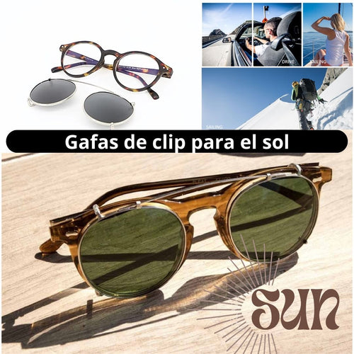 Gafas con clip extraible doble capa, polarizadas redondo unisex, marco acetato, 40mm
