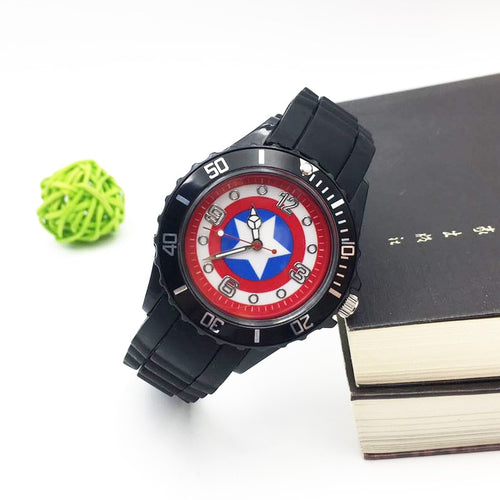 Captain America Cartoon Watches for Children Boy Quartz Wrist Watch Black PU Strap Mens Sports Clock Fashion Student Wristwatch