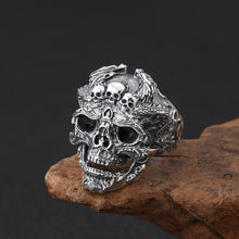 Cargar imagen en el visor de la galería, Wholesale S925 Sterling Silver Vintage Thai Siver Rock&amp;Punk Style Domineering Skull Men&#39;s Ring Locomotive Open Ended Ring