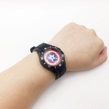 Cargar imagen en el visor de la galería, Captain America Cartoon Watches for Children Boy Quartz Wrist Watch Black PU Strap Mens Sports Clock Fashion Student Wristwatch