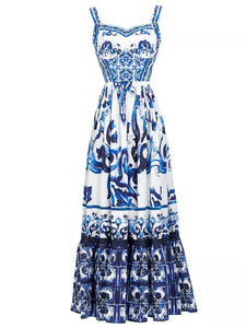 Mosaic dress, vestido porcelana azul de algodon.