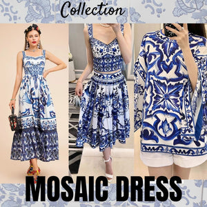 Mosaic dress, vestido porcelana azul de algodon.