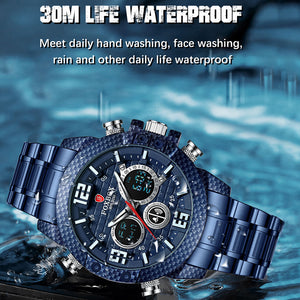Reloj analógico fibra de carbono cuarzo resistente al agua deportivo diseño militar.