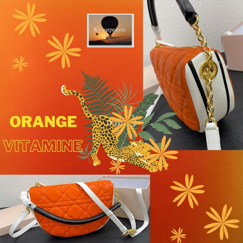 Bolso naranja vitamina, bolsa de hombro de cuero genuino, 2 tamaños