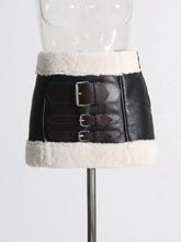 Cargar imagen en el visor de la galería, Falda cuero con cinturón minifalda adelgazante retales de cordero