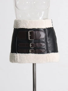 Falda cuero con cinturón minifalda adelgazante retales de cordero