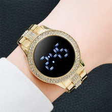 Cargar imagen en el visor de la galería, Relojes táctiles LED diamantes imitación pulsera acero inoxidable, reloj cuarzo Lujo.