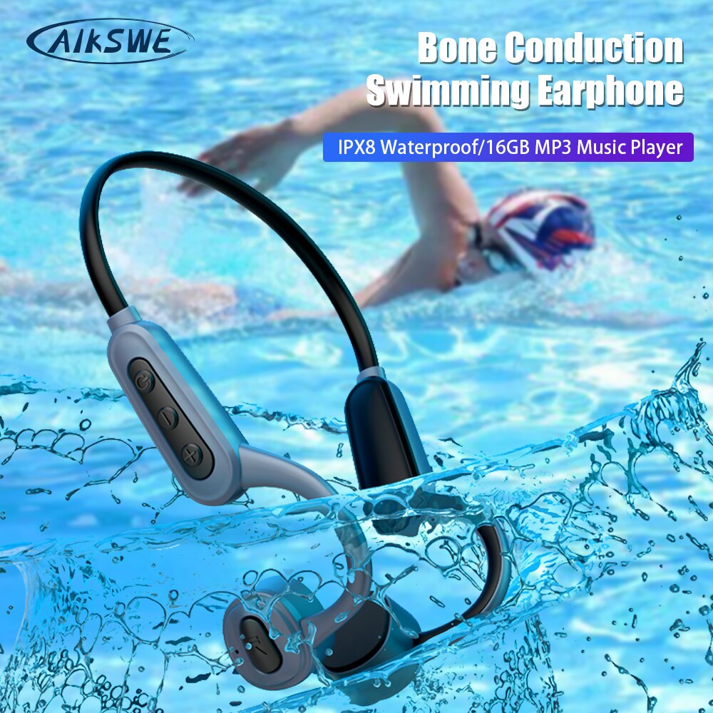Auriculares Bluetooth Conducción ósea Mp3 Natación Ipx8 Impermeable 16Gb  Memoria Micrófono Azul