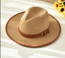 Cargar imagen en el visor de la galería, Sombreros Panamá paja con ribete ala ancha UPF, protección UV.