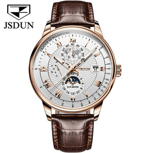 JSDUN reloj de pulsera para hombre, resistente al agua diseño de fase lunar.