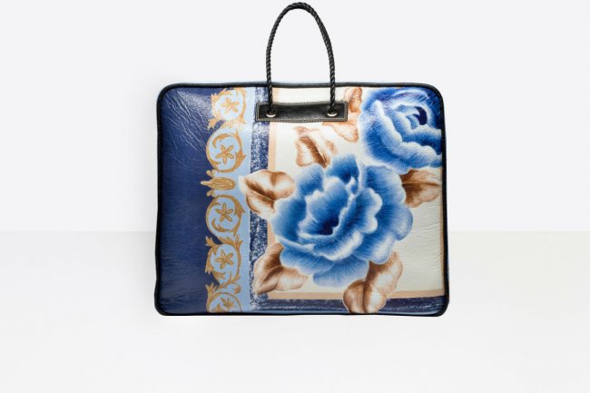 BALENCIAGA; Blue Floral Blanket XL Leather
