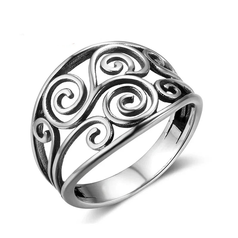 Triskelion de plata 925, anillo de triple espiral