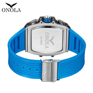 Reloj barril Tonneau para hombre, cronógrafo de cuarzo luminoso, de silicona, deportivo, resistente al agua 50m