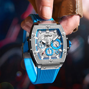 Reloj barril Tonneau para hombre, cronógrafo de cuarzo luminoso, de silicona, deportivo, resistente al agua 50m