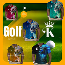 Cargar imagen en el visor de la galería, Polo camiseta de golf K`s con estampado animal. Leon. 6XL