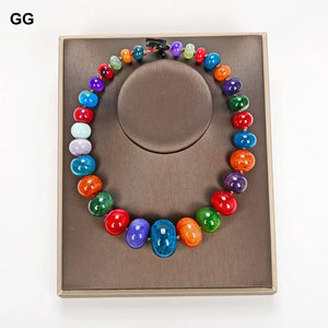 GuaiGuai-gargantilla de ágata multicolor para mujer, collar de 19 ", varios colores