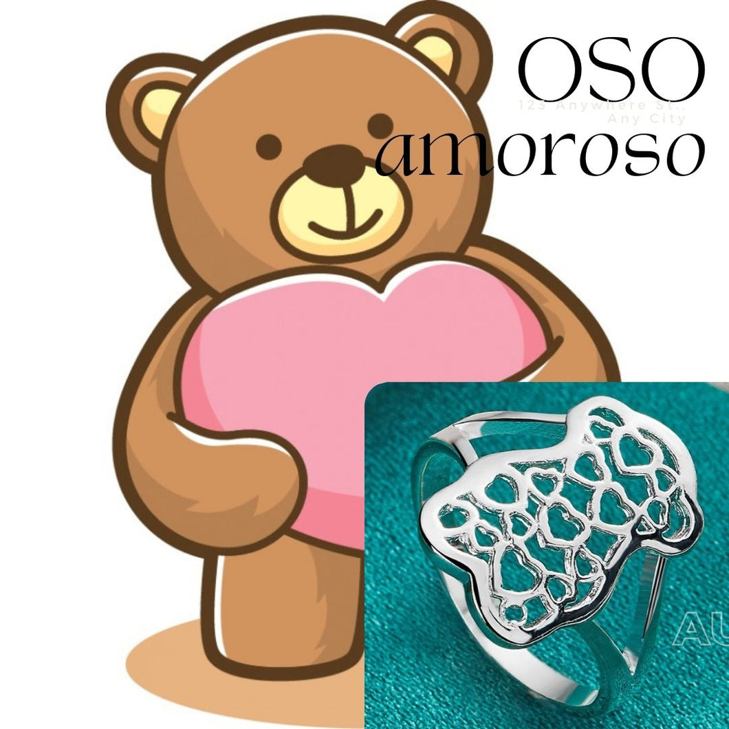 Oso amoroso, hollow ring anillo de Plata Ley 925