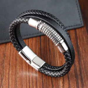 Pulsera de cuero acero inoxidable hombre