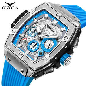 Reloj barril Tonneau para hombre, cronógrafo de cuarzo luminoso, de silicona, deportivo, resistente al agua 50m