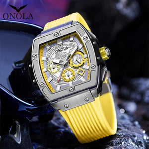 Reloj barril Tonneau para hombre, cronógrafo de cuarzo luminoso, de silicona, deportivo, resistente al agua 50m