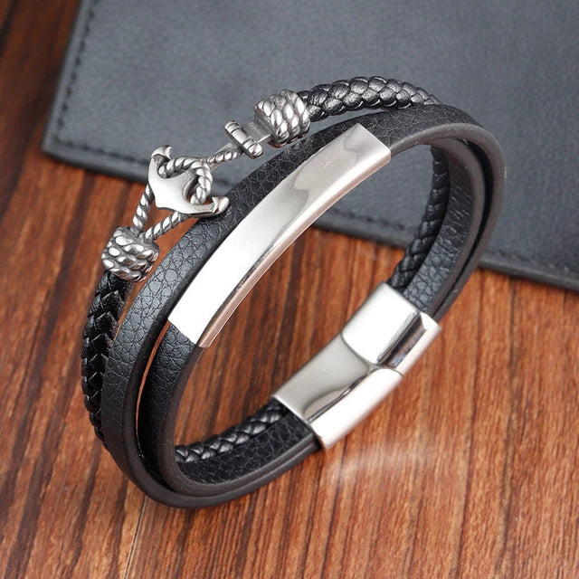 Pulsera de cuero acero inoxidable hombre