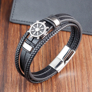 Pulsera de cuero acero inoxidable hombre