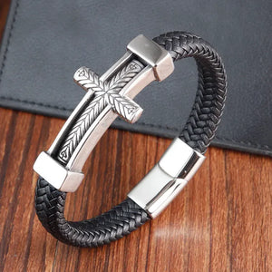 Pulsera de cuero acero inoxidable hombre