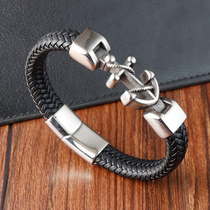 Pulsera de cuero acero inoxidable hombre