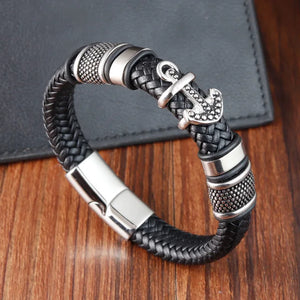 Pulsera de cuero acero inoxidable hombre