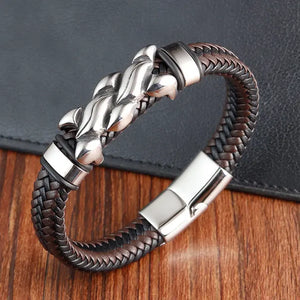 Pulsera de cuero acero inoxidable hombre