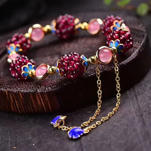 Pulsera  cristal bolas flores de granate Natural de 3mm