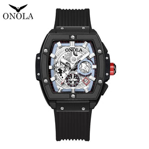 Reloj barril Tonneau para hombre, cronógrafo de cuarzo luminoso, de silicona, deportivo, resistente al agua 50m