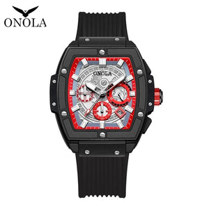 Reloj barril Tonneau para hombre, cronógrafo de cuarzo luminoso, de silicona, deportivo, resistente al agua 50m