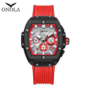 Reloj barril Tonneau para hombre, cronógrafo de cuarzo luminoso, de silicona, deportivo, resistente al agua 50m