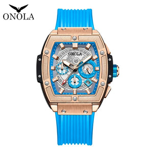 Reloj barril Tonneau para hombre, cronógrafo de cuarzo luminoso, de silicona, deportivo, resistente al agua 50m