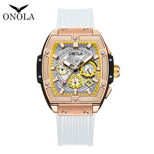 Reloj barril Tonneau para hombre, cronógrafo de cuarzo luminoso, de silicona, deportivo, resistente al agua 50m