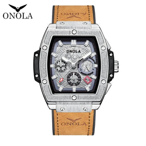 Reloj barril Tonneau para hombre, cronógrafo de cuarzo luminoso, de silicona, deportivo, resistente al agua 50m