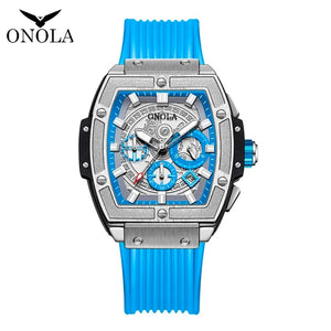 Reloj barril Tonneau para hombre, cronógrafo de cuarzo luminoso, de silicona, deportivo, resistente al agua 50m