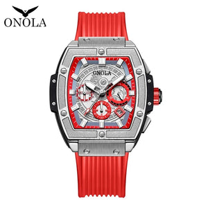 Reloj barril Tonneau para hombre, cronógrafo de cuarzo luminoso, de silicona, deportivo, resistente al agua 50m