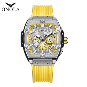 Reloj barril Tonneau para hombre, cronógrafo de cuarzo luminoso, de silicona, deportivo, resistente al agua 50m