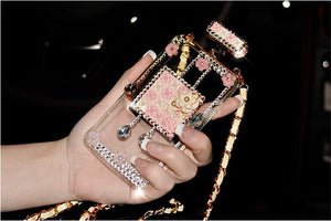 Frasco de Perfume brillantes, con cadena, iPhone y Samsung