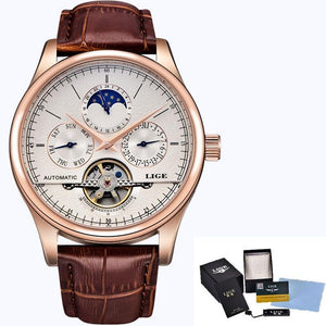 LIGE Reloj hombre, automático tourbillon, visible, calendario y diseño caja incluida.