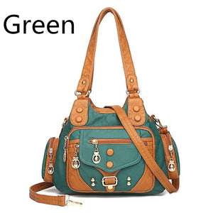 Bolso Retro de cuero suave para mujer, bolso de mano informal de gran capacidad, bolso de hombro