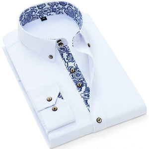 Camisa hombre con cuello mosaico, ajustada, algodón. 5XL