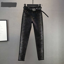 Cargar imagen en el visor de la galería, Pantalones vaqueros brillantes cintura alta con diamantes tobilleros 3XL