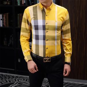2020 us business brand thin checked shirt, fashion designer brand long sleeve cotton casual shirt stripe cooperative shirt size m-3xl #Y24
